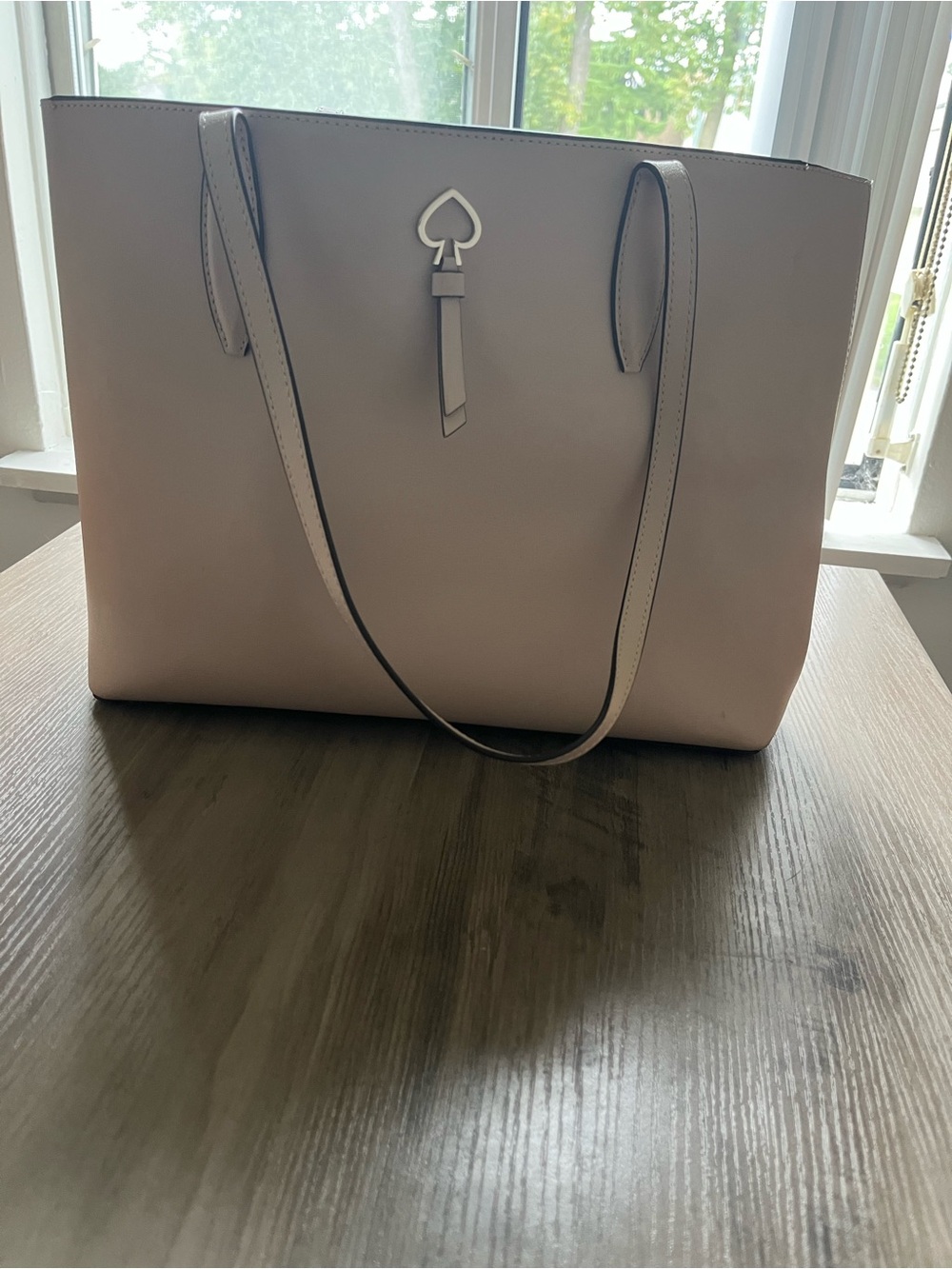 kate spade blush pink leather tote with front slip pocket